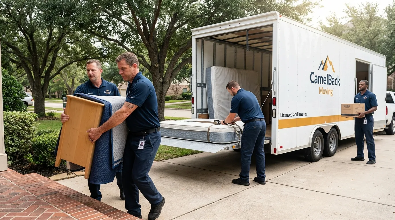 Crew loading residential truck for cross-state move from Vancouver, WA